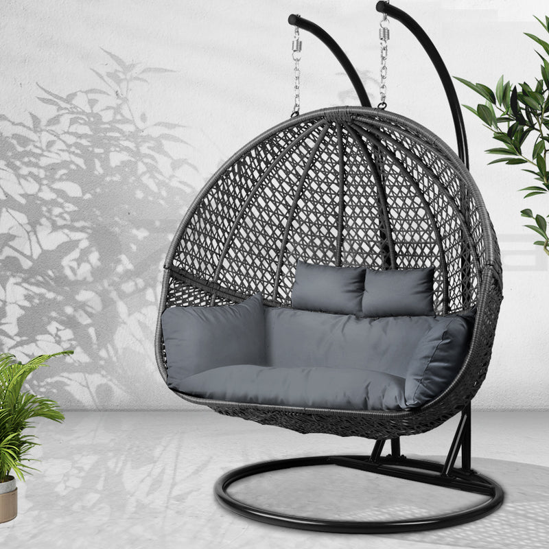 Gardeon Outdoor Double Hanging Swing Chair - Black - Sale Now