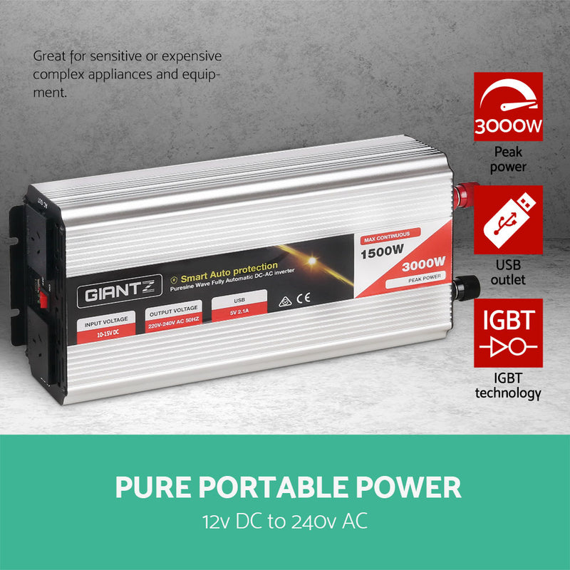 Giantz 1500W Puresine Wave DC-AC Power Inverter - Sale Now