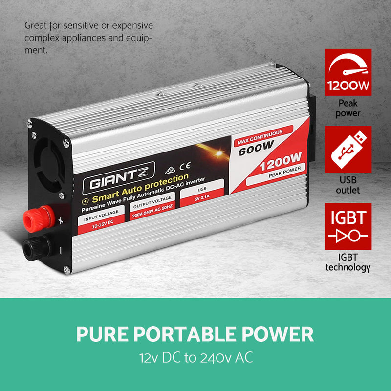 Giantz 600W Puresine Wave DC-AC Power Inverter - Sale Now