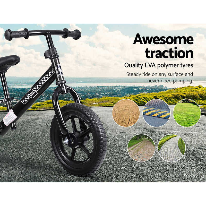 Kids Balance Bike Ride On Toys Push Bicycle Wheels Toddler Baby 12" Bikes Black - Sale Now