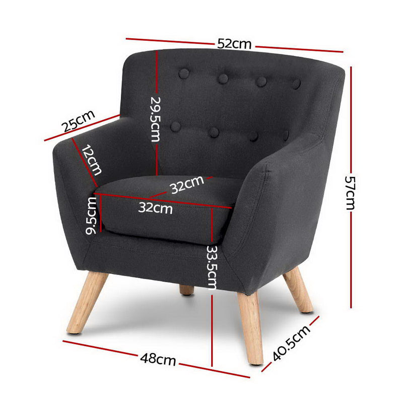 Keezi Kids Sofa Armchair Fabric Furniture Lorraine French Couch Children Black - Sale Now