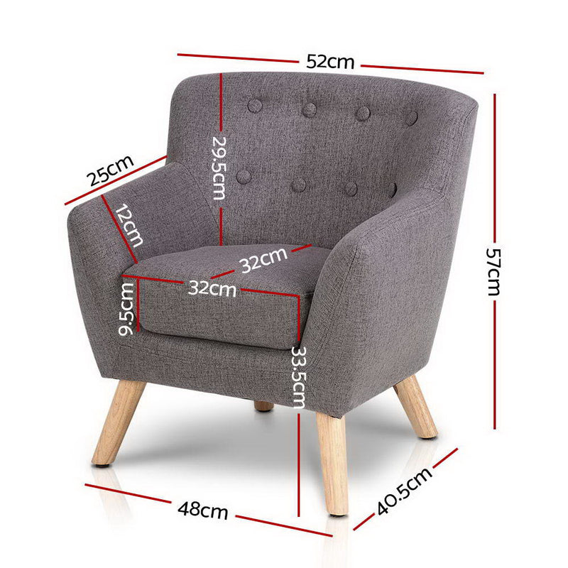 Keezi Kids Sofa Armchair Fabric Wooden Lorraine French Couch Children Room Grey - Sale Now