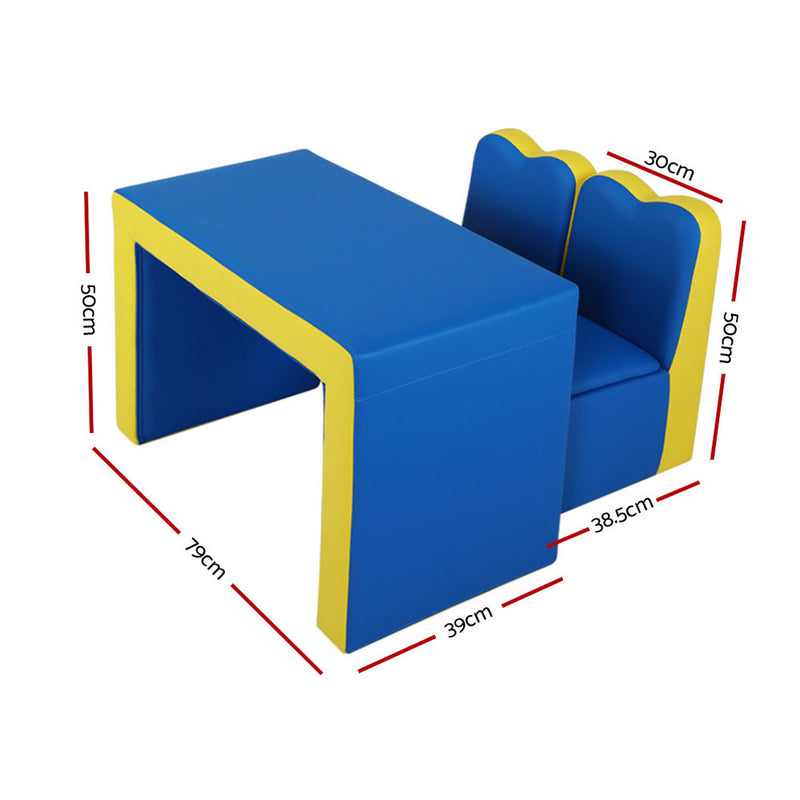 Keezi Kids Sofa Armchair Children Table Chair Couch PU Padded Blue Storage Space - Sale Now