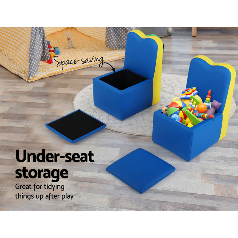 Keezi Kids Sofa Armchair Children Table Chair Couch PU Padded Blue Storage Space - Sale Now