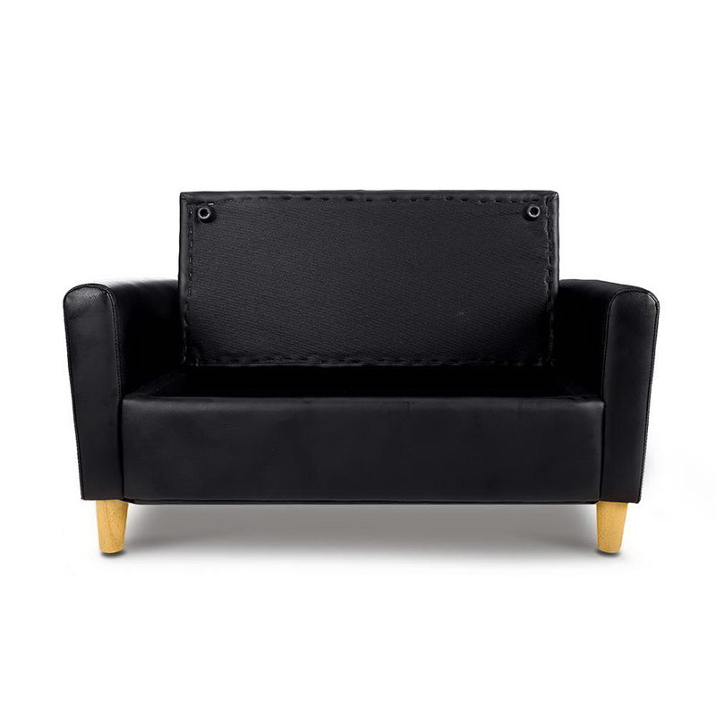 Keezi Storage Kids Sofa Children lounge Chair Couch PU Leather Padded Black - Sale Now