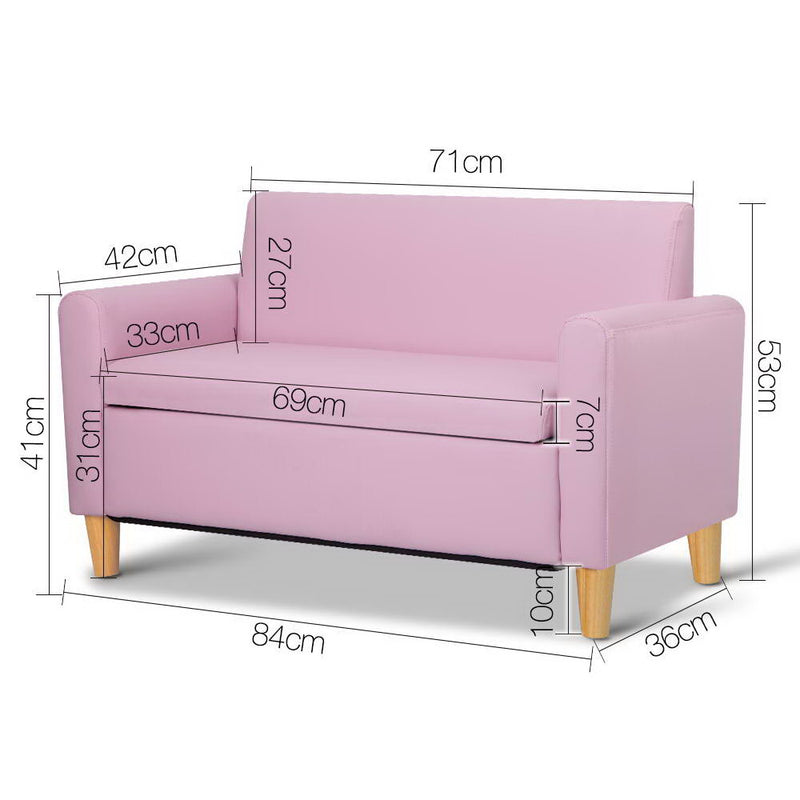 Keezi Storage Kids Sofa Children lounge Chair Couch PU Leather Padded Pink - Sale Now