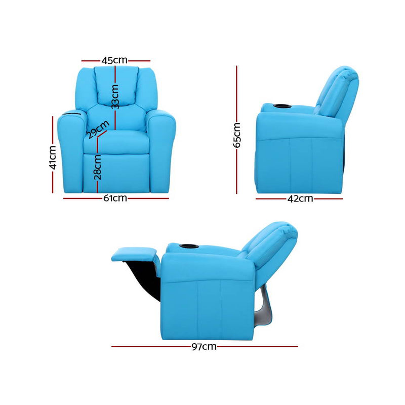 Keezi Luxury Kids Recliner Sofa Children Lounge Chair PU Couch Armchair Blue - Sale Now