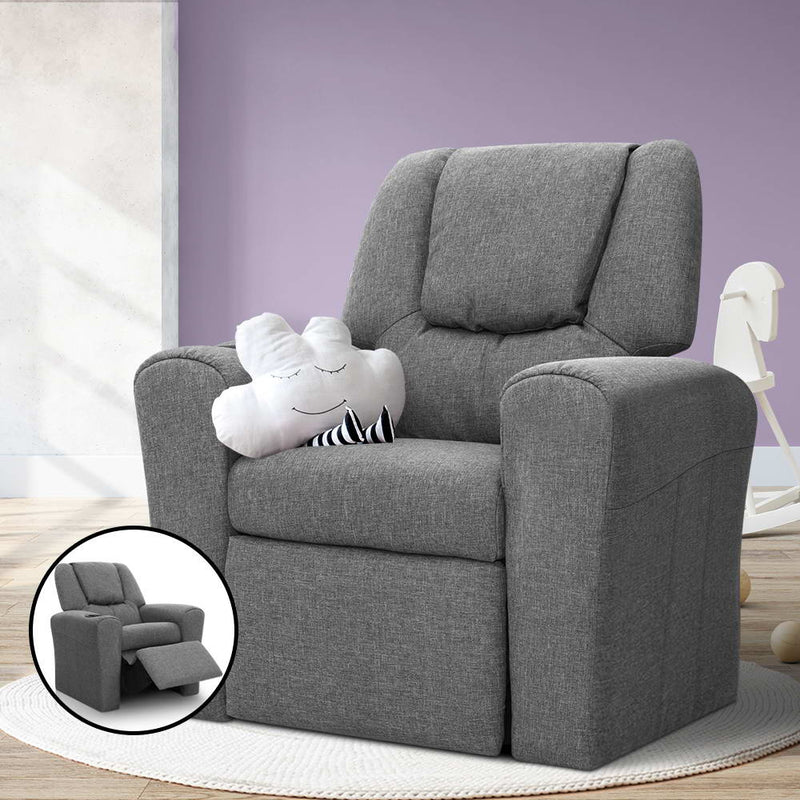 Keezi Luxury Kids Recliner Sofa Children Lounge Chair Couch Fabric Armchair GY - Sale Now