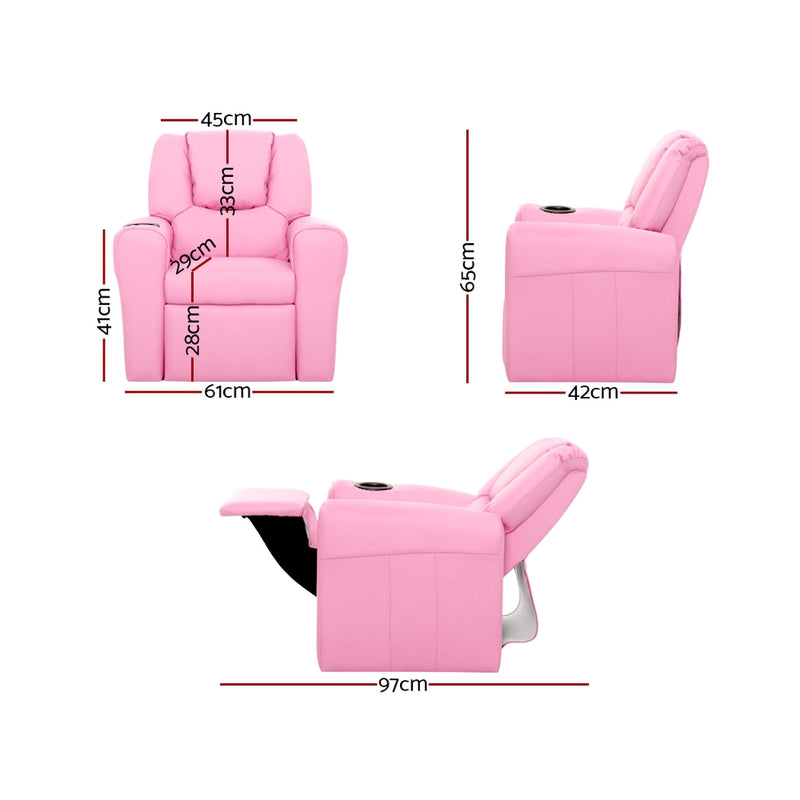Keezi Luxury Kids Recliner Sofa Children Lounge Chair Couch PU Armchair PINK - Sale Now