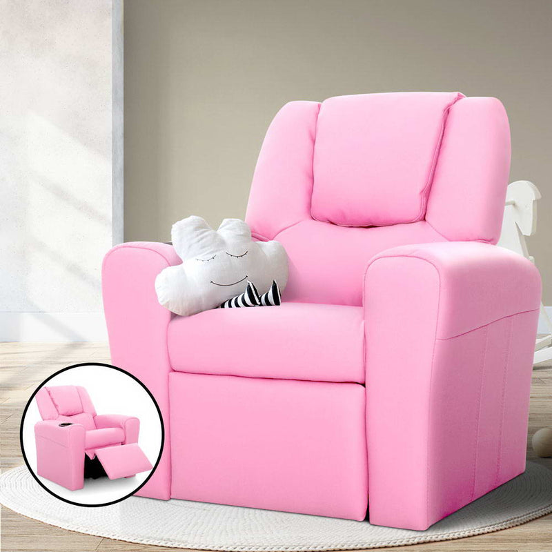 Keezi Luxury Kids Recliner Sofa Children Lounge Chair Couch PU Armchair PINK - Sale Now
