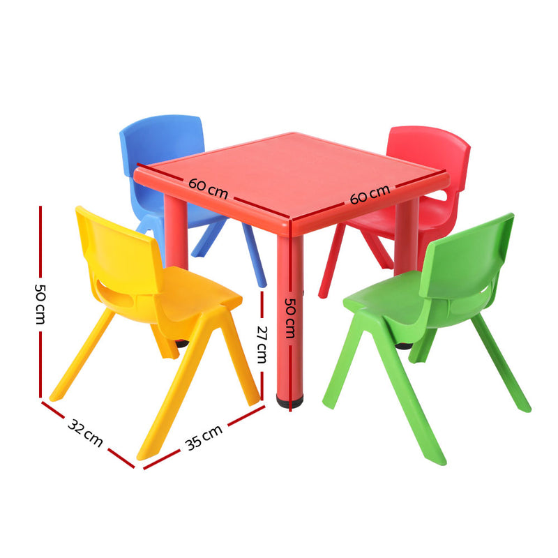 Keezi Kids Table and 4 Chairs Set Children Plastic Activity Play Outdoor 60x60cm - Sale Now