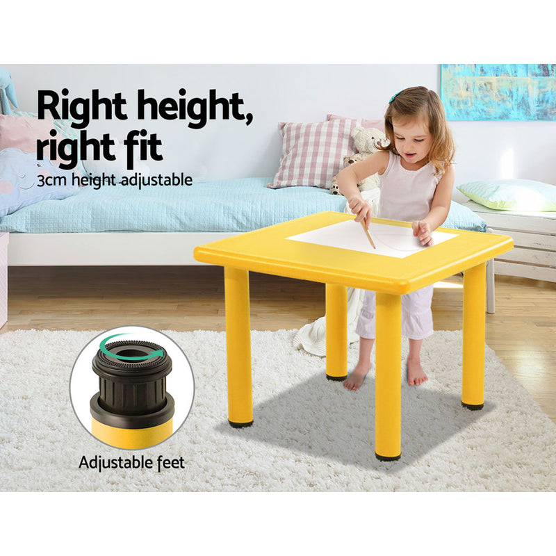 Keezi 60x60cm Kids Children Activity Study Desk Yellow Table & 4 Chairs Mixed - Sale Now
