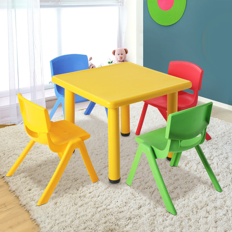 Keezi 60x60cm Kids Children Activity Study Desk Yellow Table & 4 Chairs Mixed - Sale Now