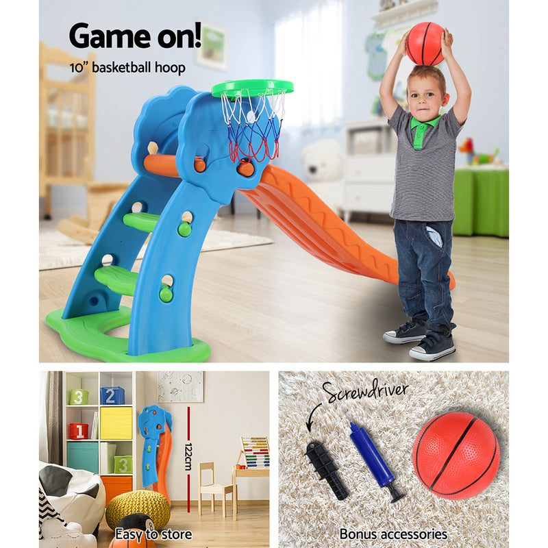 Keezi Kids Slide with Basketball Hoop with Ladder Base Outdoor Indoor Playground Toddler Play - Sale Now