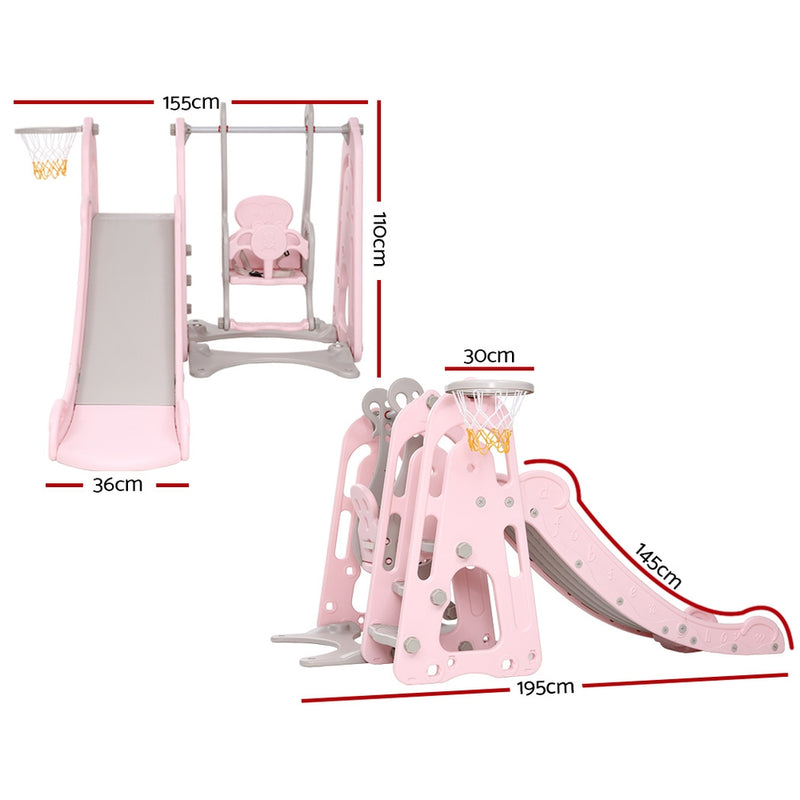 Keezi Kids Slide Swing Outdoor Playground Basketball Hoop Playset Indoor Pink - Sale Now