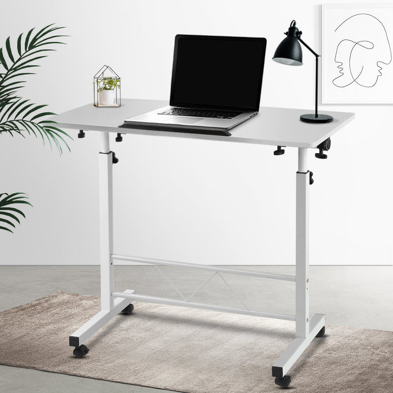 Portable Mobile Laptop Desk Notebook Computer Height Adjustable Table Sit Stand Study Office Work White - Sale Now