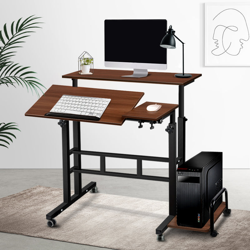 Mobile Twin Laptop Desk - Dark Wood - Sale Now
