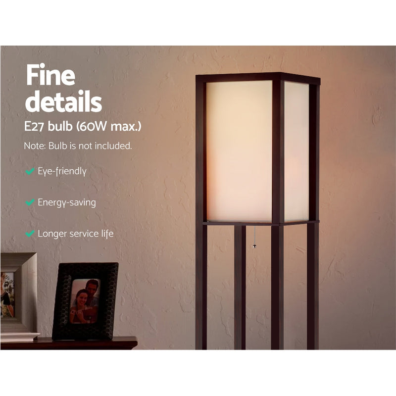 Artiss Floor Lamp Vintage Reding Light Stand Wood Shelf Storage Organizer Home - Sale Now
