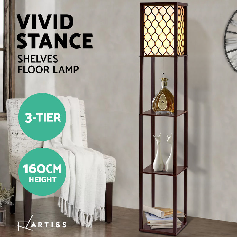 Artiss Floor Lamp LED Storage Shelf Standing Vintage Wood Light Reading Bedroom - Sale Now