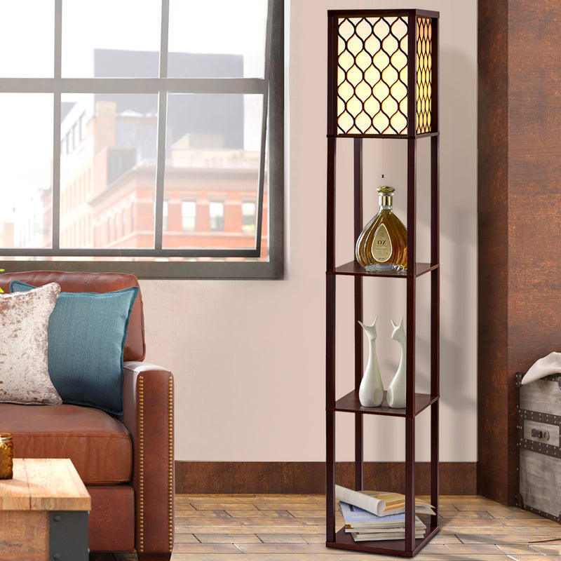 Artiss Floor Lamp LED Storage Shelf Standing Vintage Wood Light Reading Bedroom - Sale Now