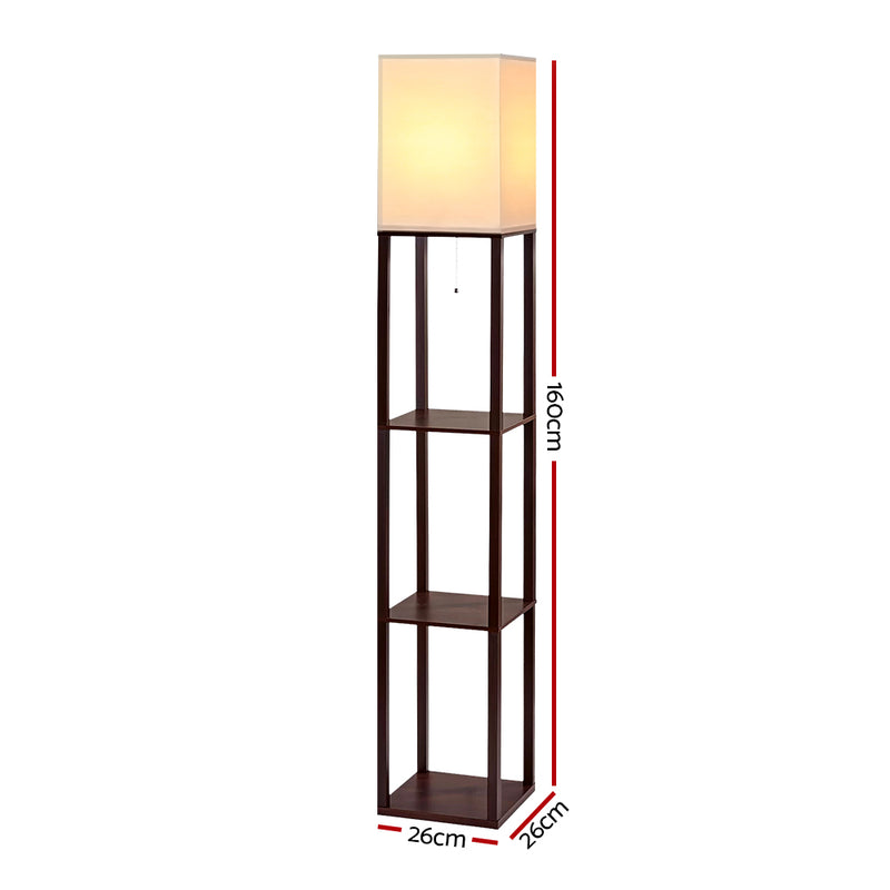 Artiss Shelf Floor Lamp Vintage Wood Reading Light Storage Organizer Home Office - Sale Now