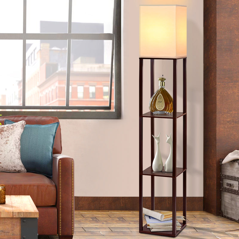 Artiss Shelf Floor Lamp Vintage Wood Reading Light Storage Organizer Home Office - Sale Now