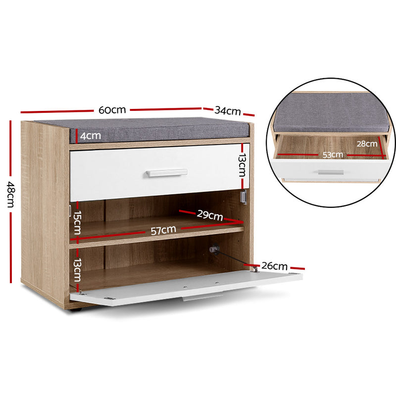 Artiss Shoe Cabinet Bench Shoes Storage Organiser Rack Fabric Seat Wooden Cupboard Up to 8 pairs - Sale Now