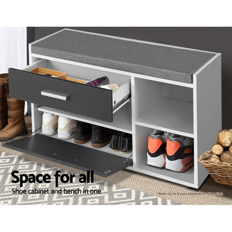 Artiss Shoe Cabinet Bench Shoes Storage Organiser Rack Wooden Cupboard Fabric Seat Adjustable Shelf - Sale Now