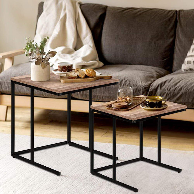 Artiss Coffee Table Nesting Side Tables Wooden Rustic Vintage Metal Frame - Sale Now