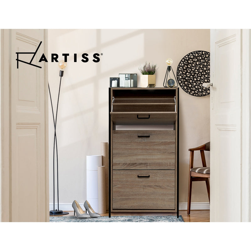 Artiss Shoe Cabinet Shoes Storage Rack Wooden Organiser Up to 24 Pairs Shelf Cupboard Metal Frame - Sale Now
