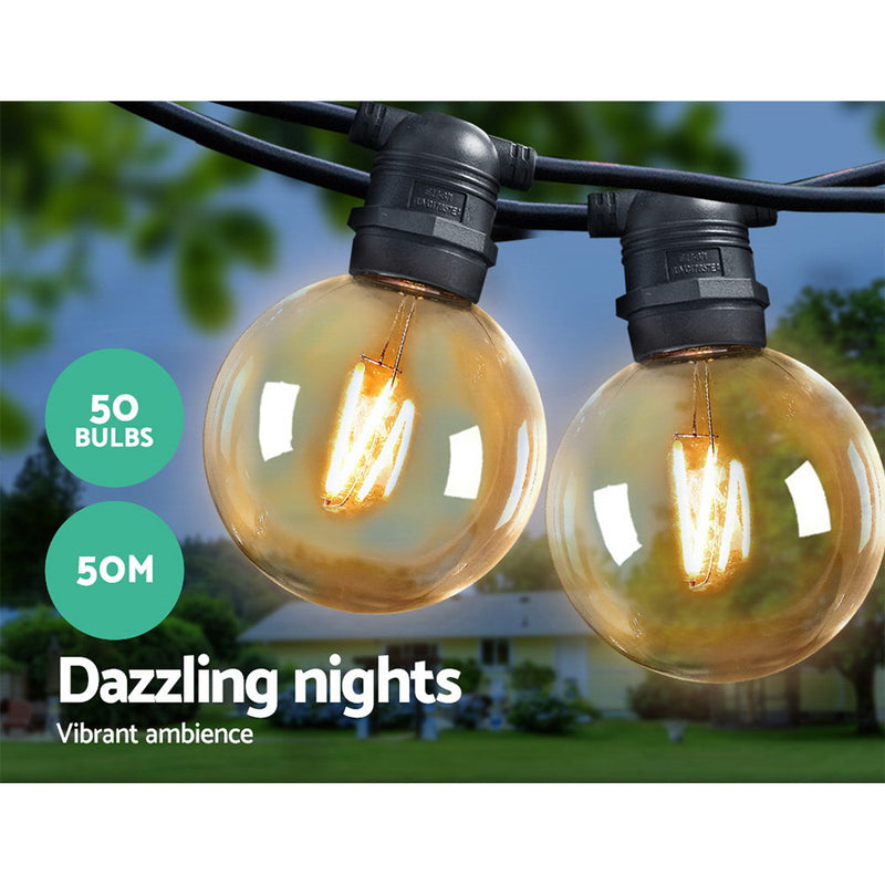 Jingle Jollys 50m LED Festoon String Lights 50 Bulbs Kits Wedding Party Christmas G80 - Sale Now