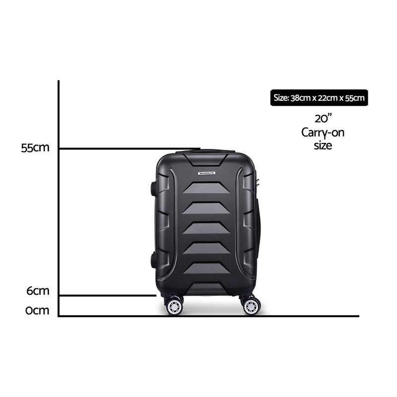 Wanderlite 20" Luggage Sets Suitcase Trolley Travel Hard Case Lightweight Black - Sale Now