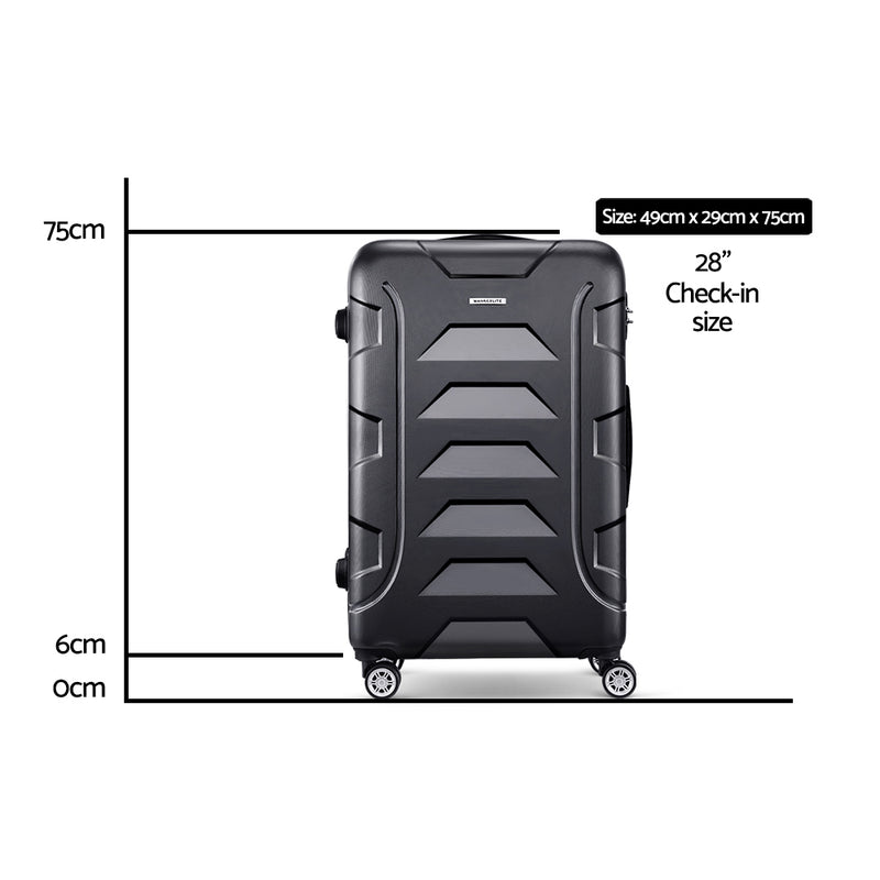 Wanderlite 28" Luggage Sets Suitcase Trolley Travel Hard Case Lightweight Black - Sale Now