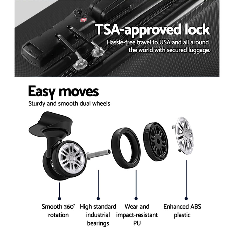 Wanderlite 2PCS Carry On Luggage Sets Suitcase TSA Travel Hard Case Lightweight Black - Sale Now