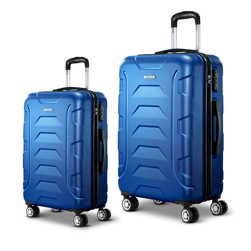 Wanderlite 2PCS Carry On Luggage Sets Suitcase TSA Travel Hard Case Lightweight Blue - Sale Now