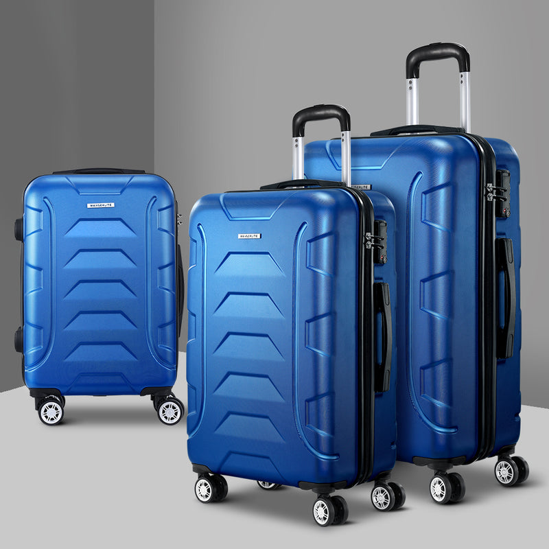 Wanderlite 3PCS Carry On Luggage Sets Suitcase TSA Travel Hard Case Lightweight Blue - Sale Now