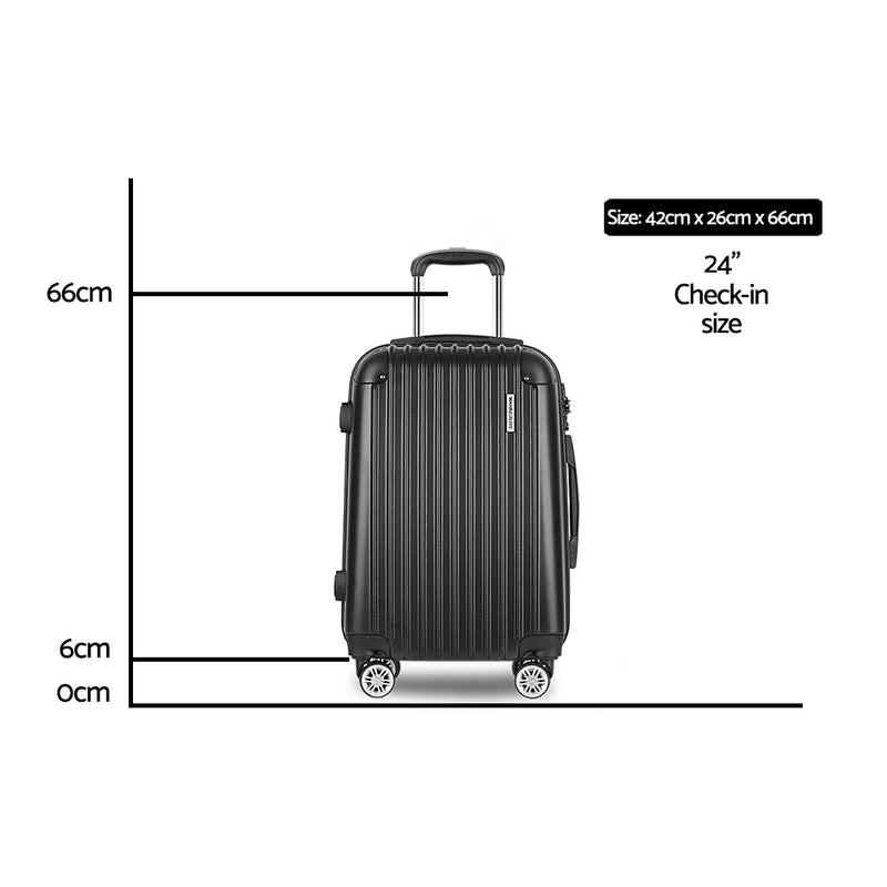 Wanderlite 24inch Lightweight Hard Suit Case Luggage Black - Sale Now