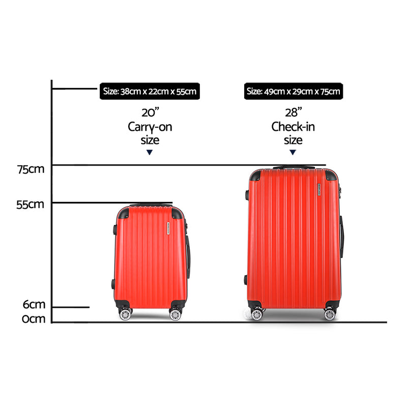 Wanderlite 2 Piece Lightweight Hard Suit Case Luggage Red - Sale Now