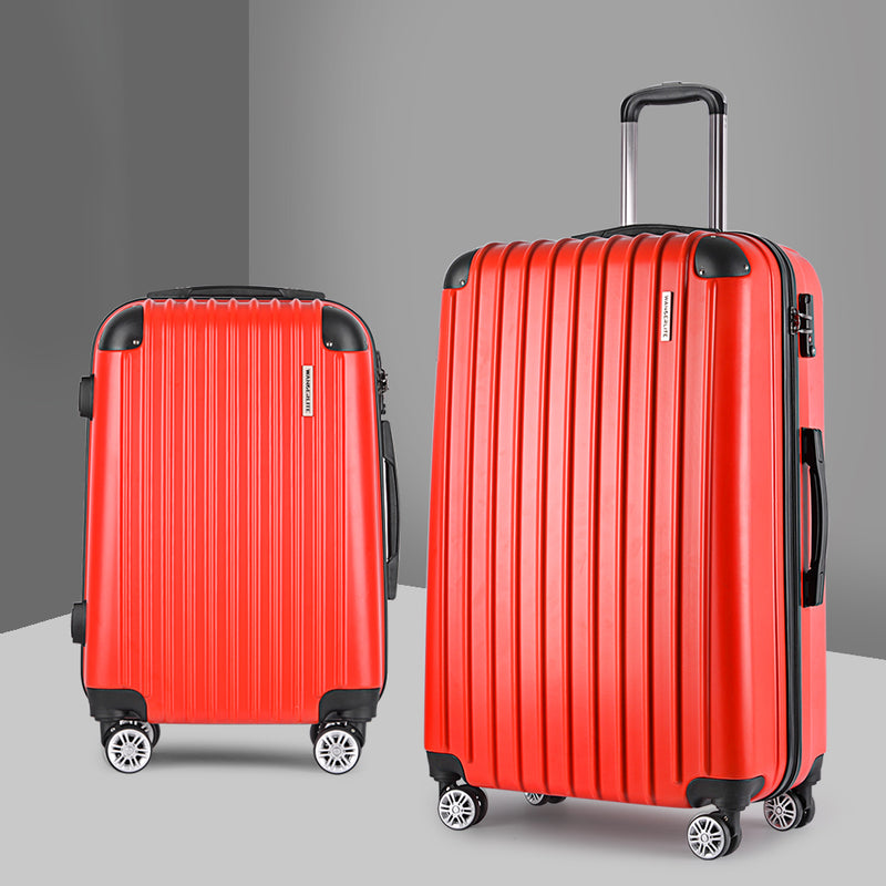 Wanderlite 2 Piece Lightweight Hard Suit Case Luggage Red - Sale Now