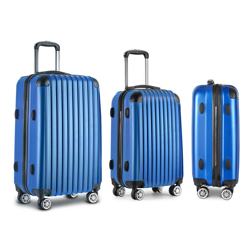 Wanderlite 3 Piece Lightweight Hard Suit Case Luggage Blue - Sale Now