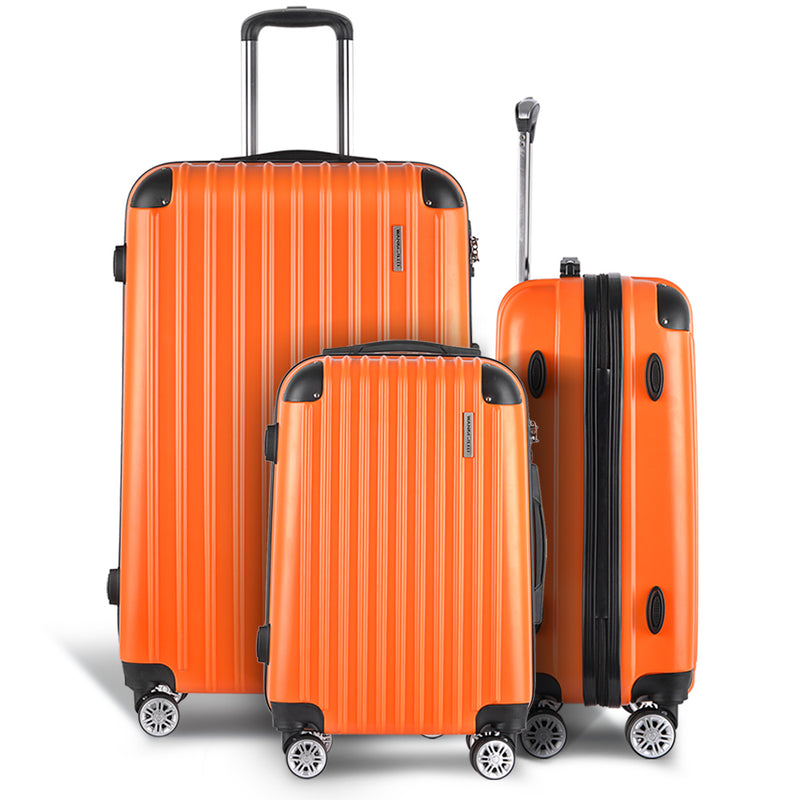 Wanderlite 3 Piece Lightweight Hard Suit Case Luggage Orange - Sale Now