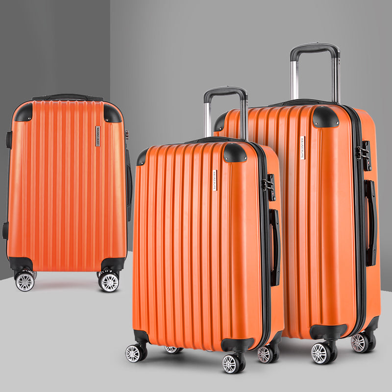 Wanderlite 3 Piece Lightweight Hard Suit Case Luggage Orange - Sale Now