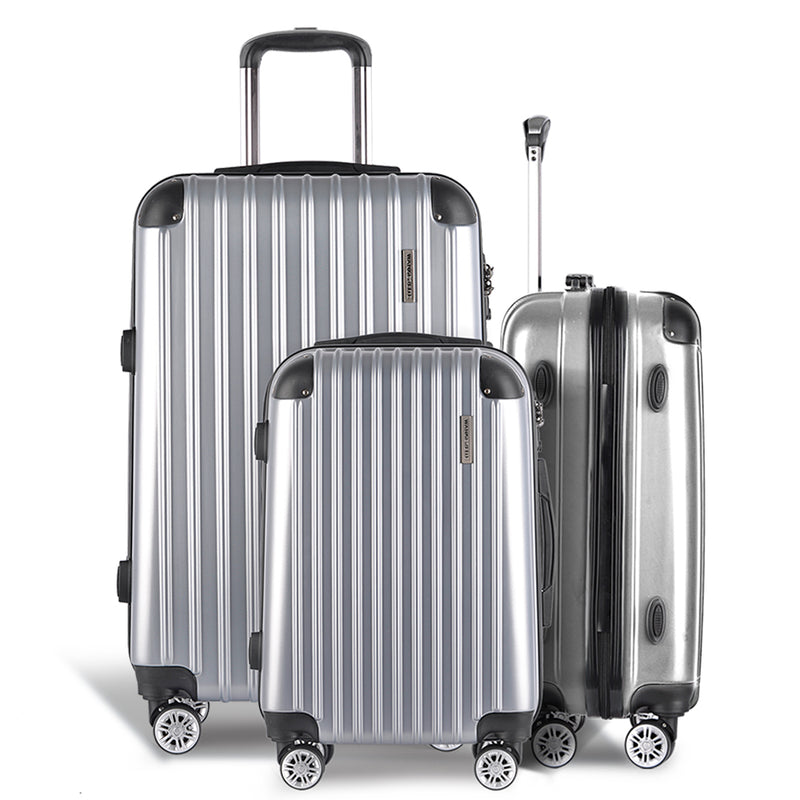Wanderlite 3 Piece Lightweight Hard Suit Case Luggage Silver - Sale Now