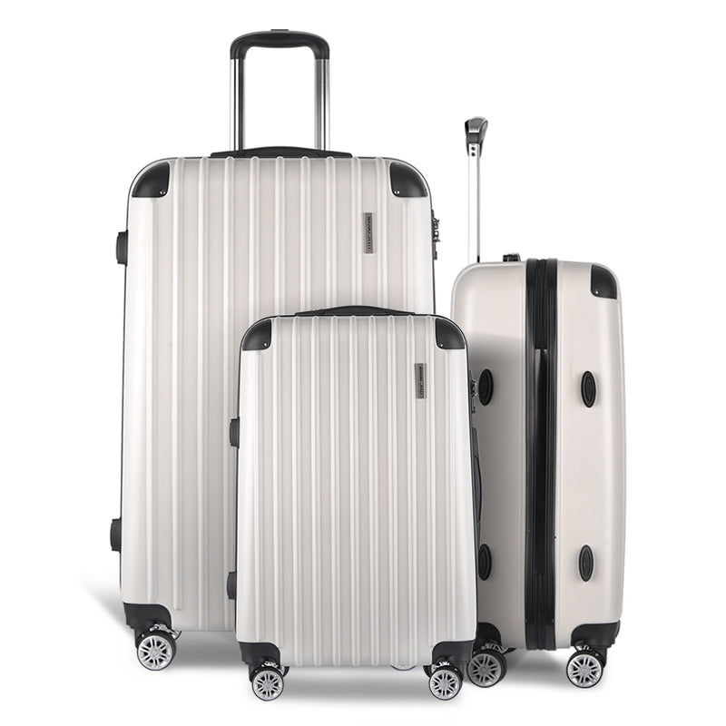 Wanderlite 3 Piece Lightweight Hard Suit Case Luggage White - Sale Now