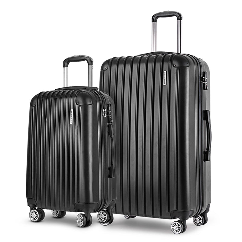 Wanderlite 2PCS Carry On Luggage Sets Suitcase Travel Hard Case Lightweight Black - Sale Now