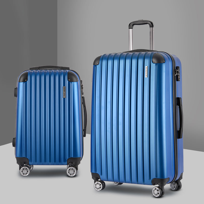 Wanderlite 2PCS Carry On Luggage Sets Suitcase Travel Hard Case Lightweight Blue - Sale Now