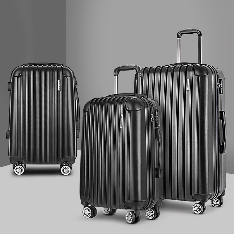 Wanderlite 3pc Luggage Sets Suitcases Set Travel Hard Case Lightweight Black - Sale Now