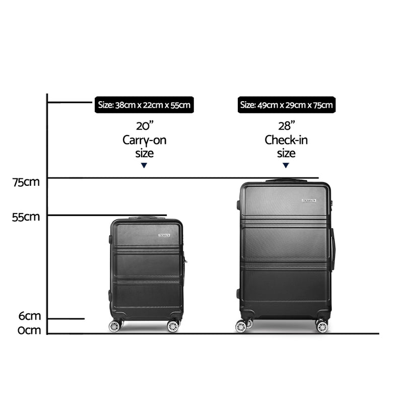 Wanderlite 2 Piece Lightweight Hard Suit Case Luggage Black - Sale Now