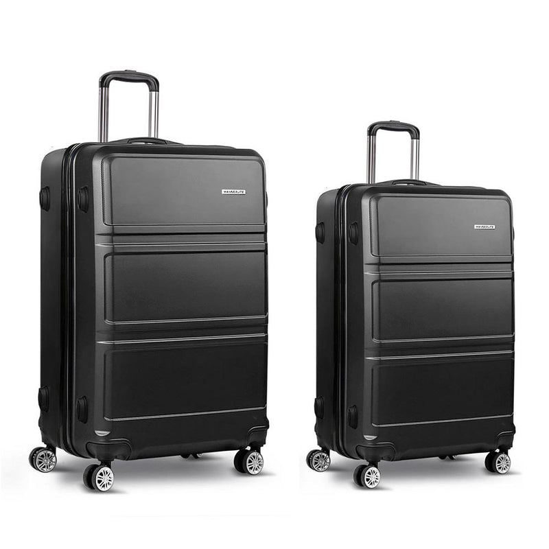 Wanderlite 2 Piece Lightweight Hard Suit Case Luggage Black - Sale Now