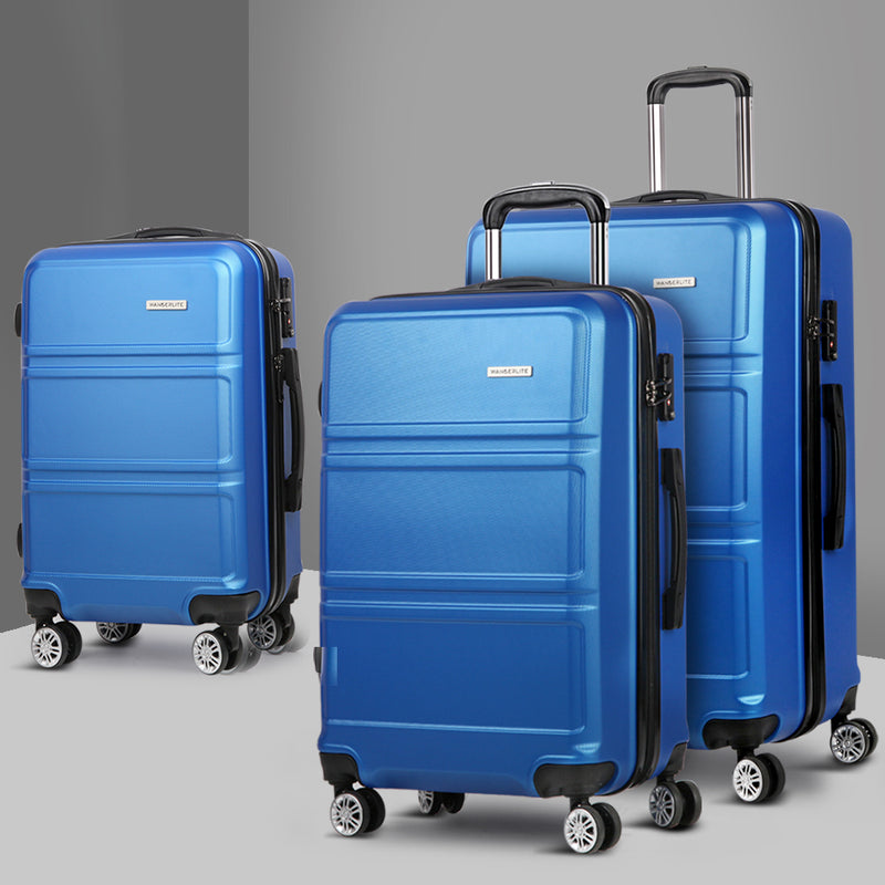 Wanderlite 3 Piece Lightweight Hard Suit Case Luggage Navy - Sale Now